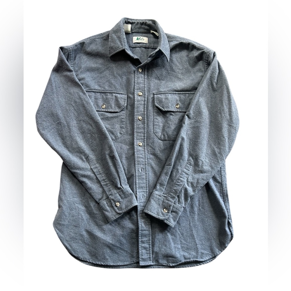 REI Shirt Mens Large Long Sleeve Button Front Casual Blue Vtg Pockets Medium Tal
